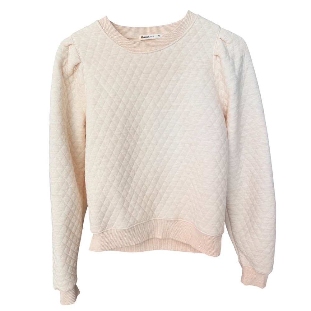 Marine Layer Quilted Puff Sleeve Sweatshirt Cream Size XS